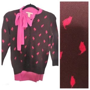 Loft 3/4 Sleeve Cat Print Cardigan